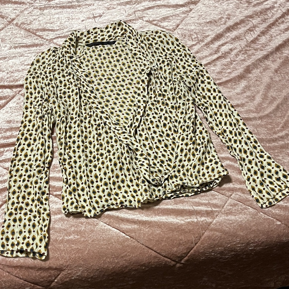 Zara Navy and Cream Patterned Blouse